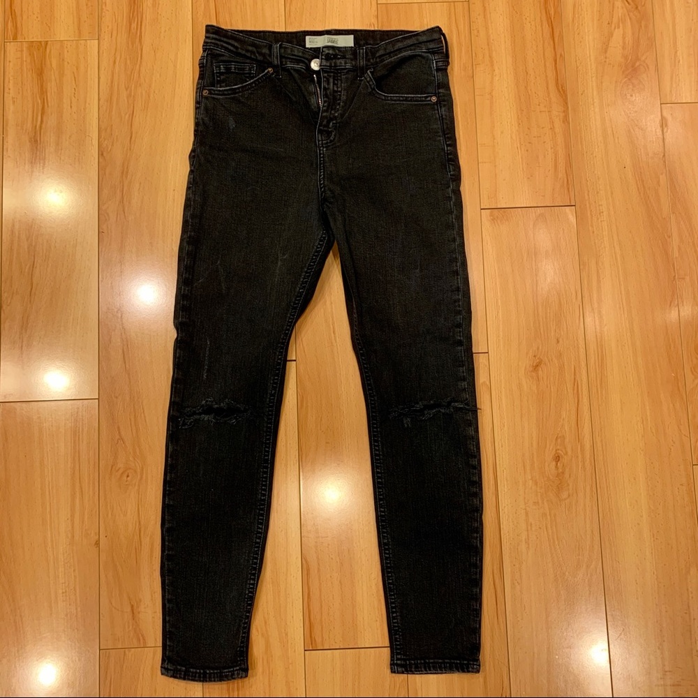 Topshop Distressed Black Skinny Jeans